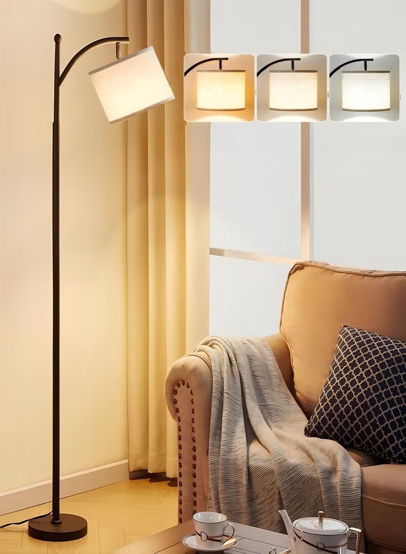Modern Retro Warm LED Floor Lamp With White Light3 Colors Adjustable Standing Lamp With Hanging Linen Light For Living Room Bedroom Office Soft Light Iron Black, Foot Switch Included Easy to Install 9W Bulb Included Simple Retro Modern Floor Lamp Living Room 28x25x155 cm - Image 1